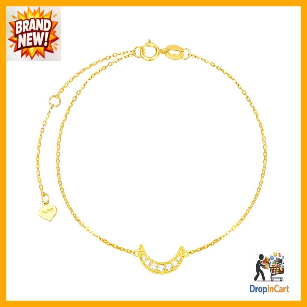 14k Gold Diamond Moon Ankle Bracelet Fine Jewelry Anklet Elegant Gift